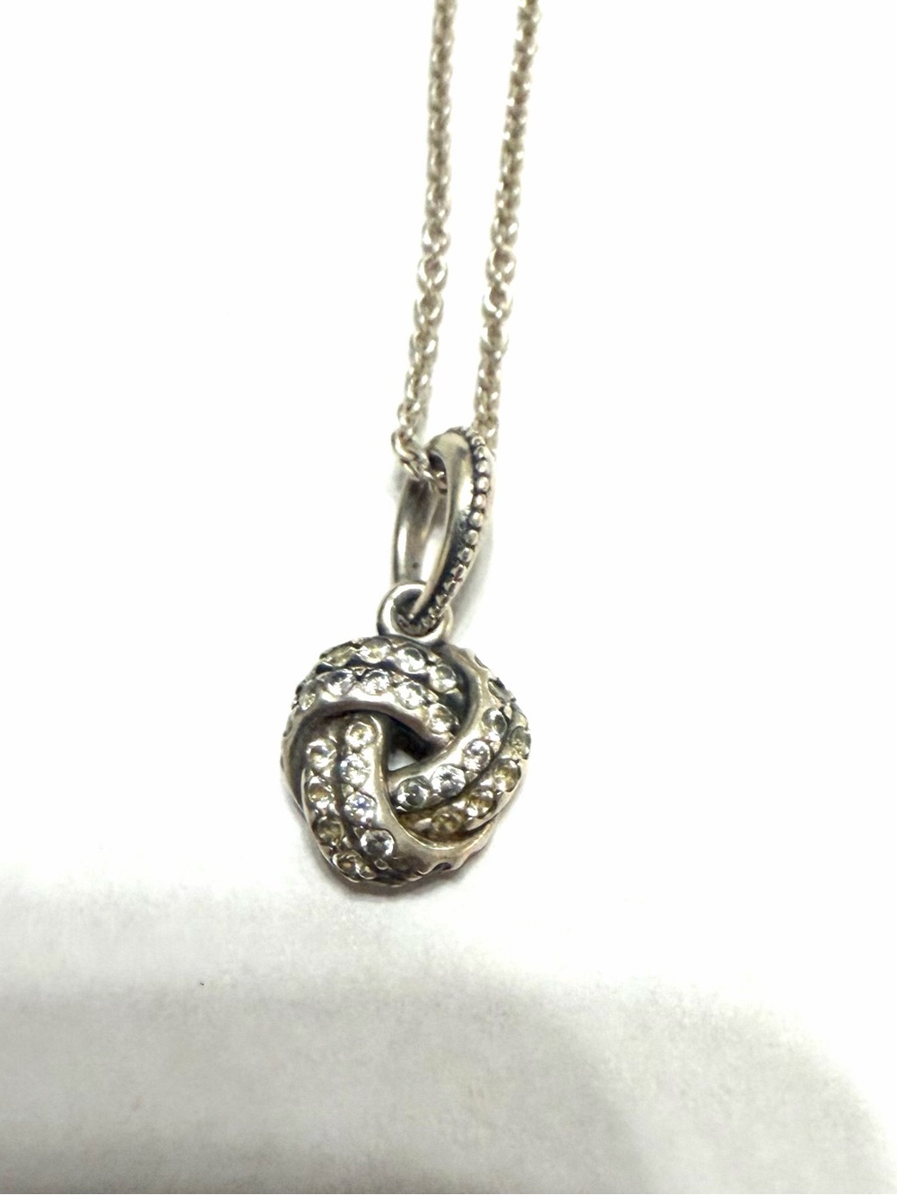 Pandora Sterling Silver Sparkling Love Knot CZ Necklace
